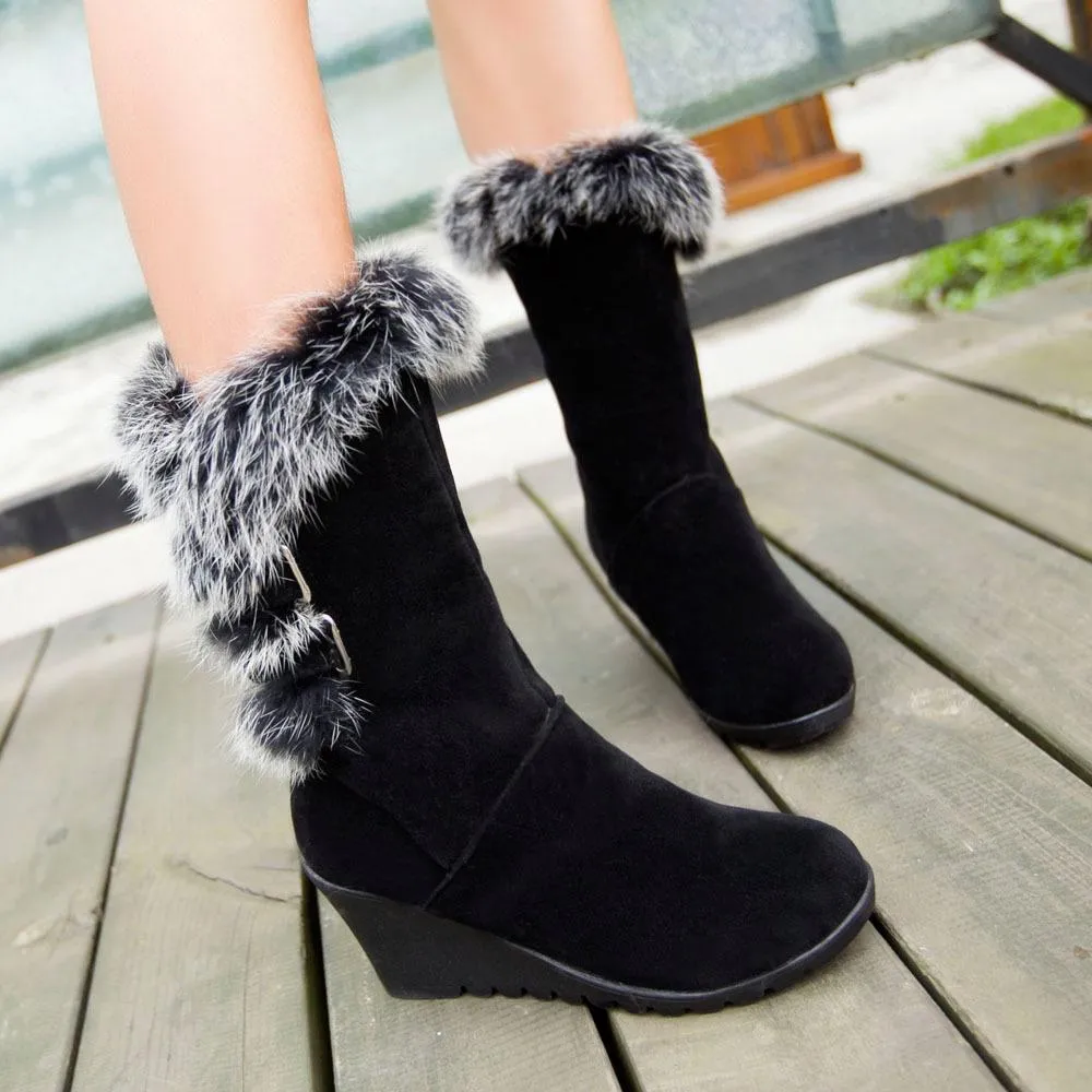 Women wintter wedge mid calf faux fur snow boots