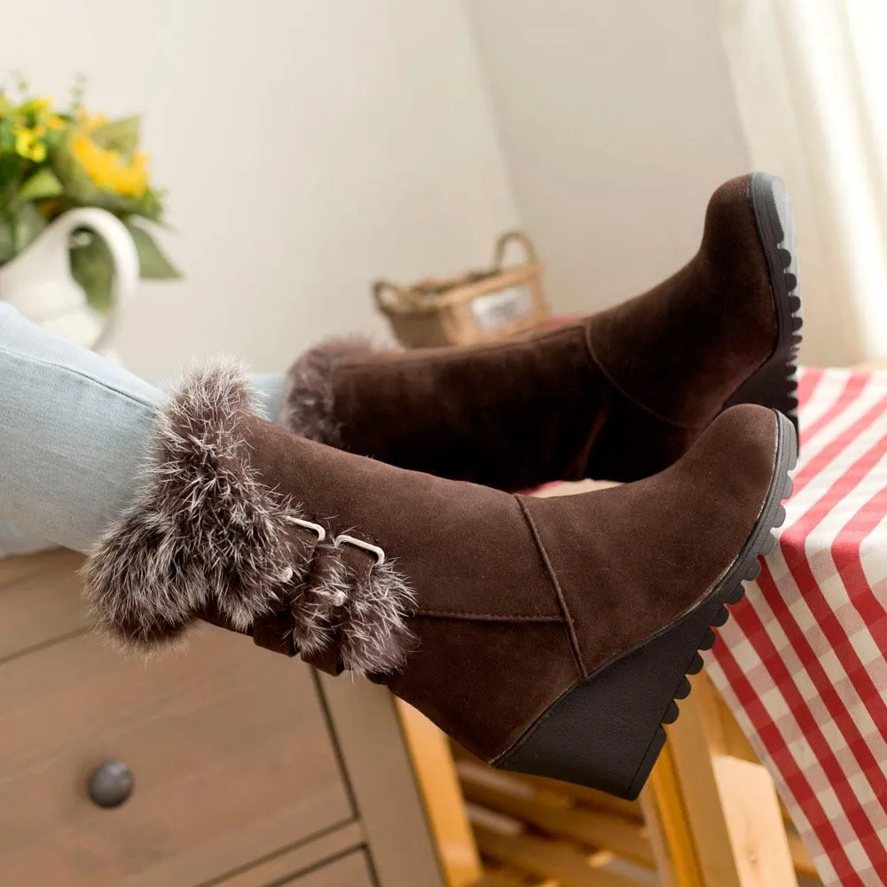 Women wintter wedge mid calf faux fur snow boots