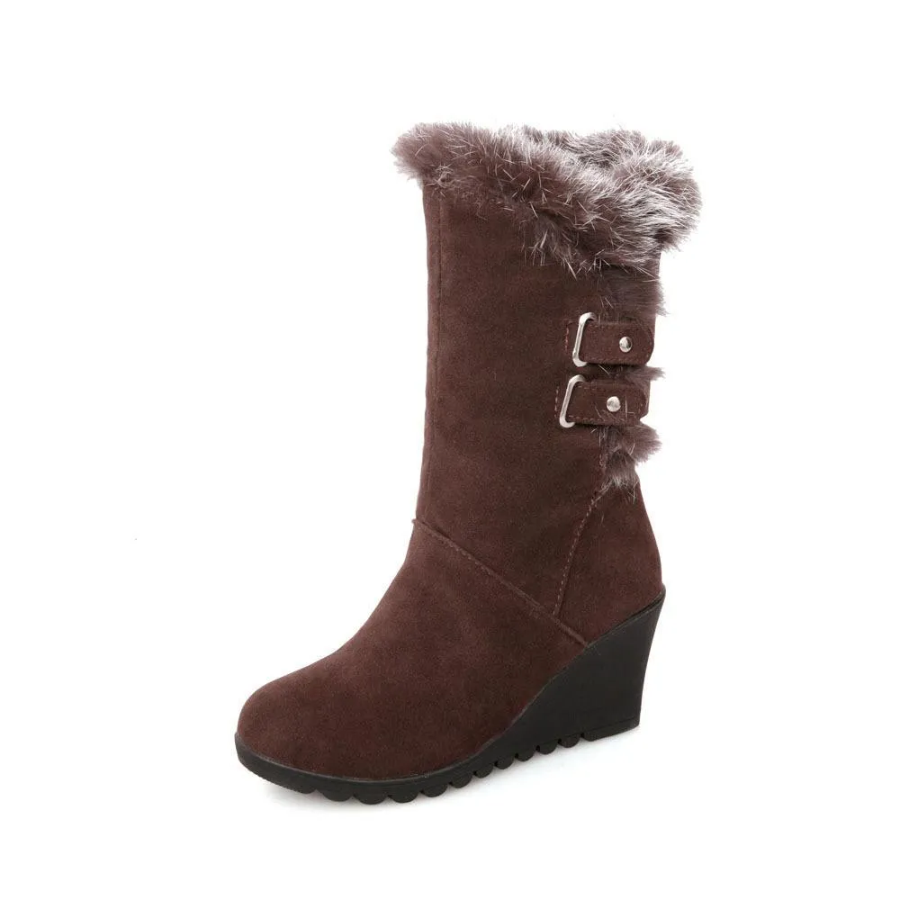 Women wintter wedge mid calf faux fur snow boots