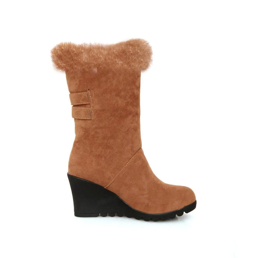 Women wintter wedge mid calf faux fur snow boots