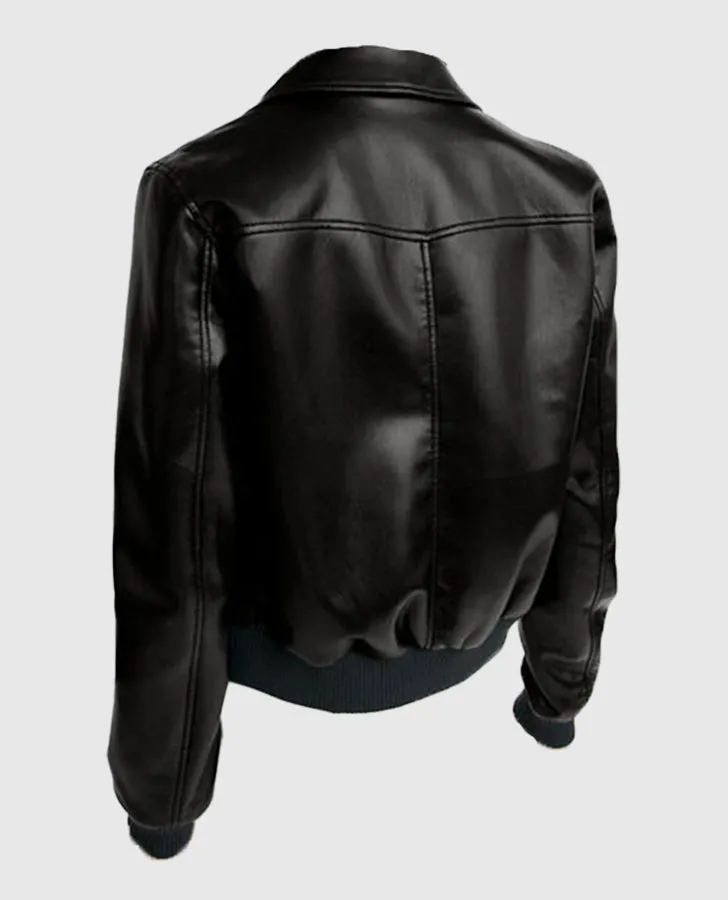 Women's Black Aviator Motorbike Leather Bomber Jacket