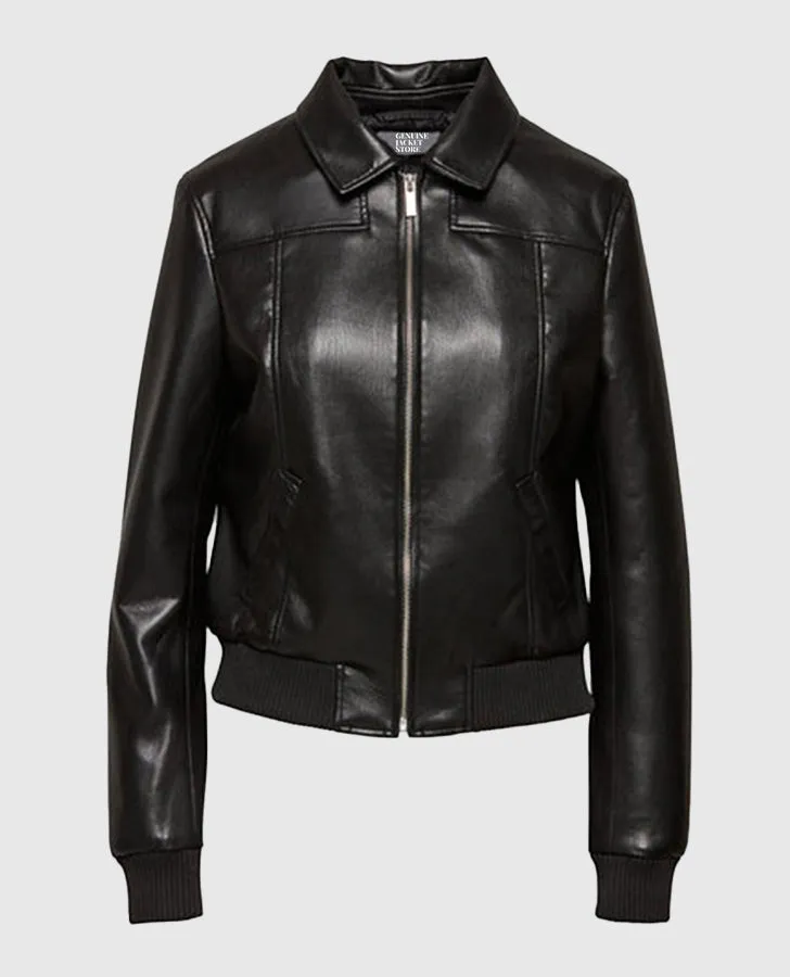 Women's Black Aviator Motorbike Leather Bomber Jacket