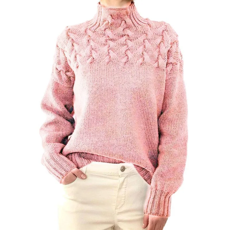 Women's Cable Braided Detail Turtleneck Long Sleeve Sweaters