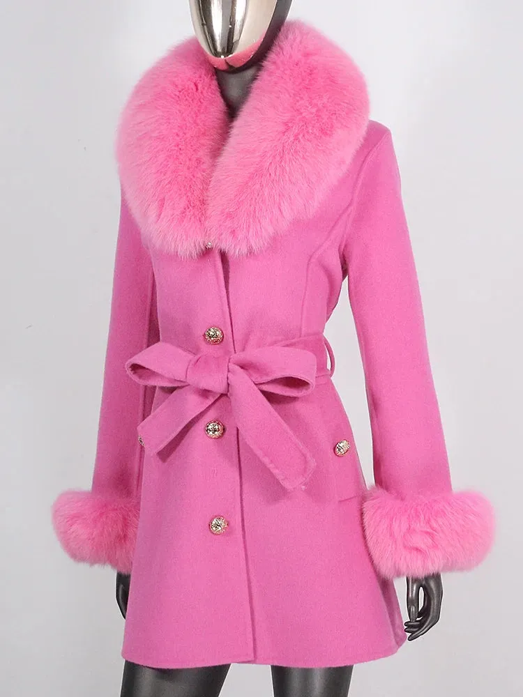 Women's Cashmere Wool Coat with Fox Fur Collar