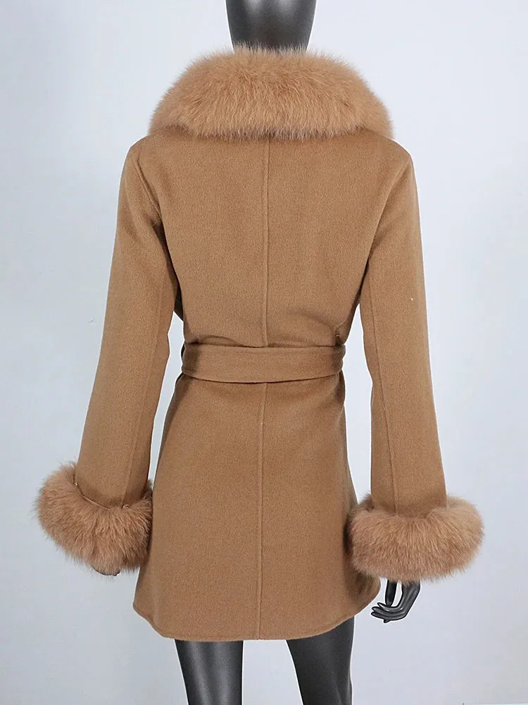 Women's Cashmere Wool Coat with Fox Fur Collar