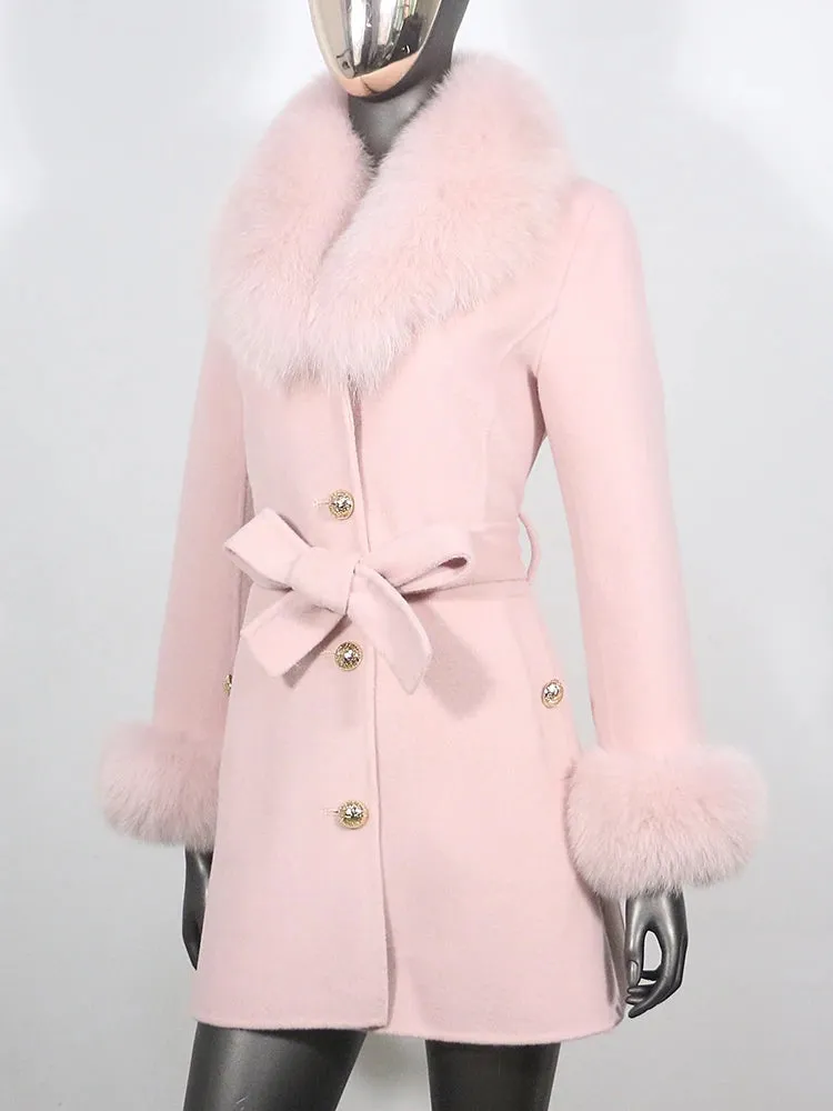 Women's Cashmere Wool Coat with Fox Fur Collar