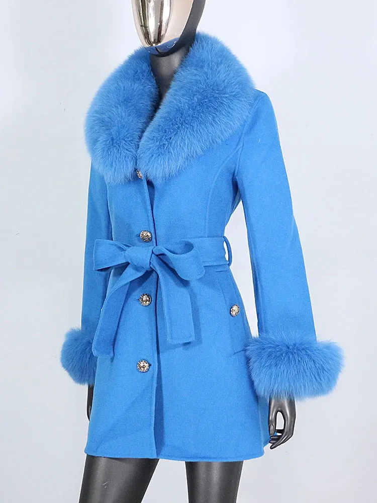 Women's Cashmere Wool Coat with Fox Fur Collar