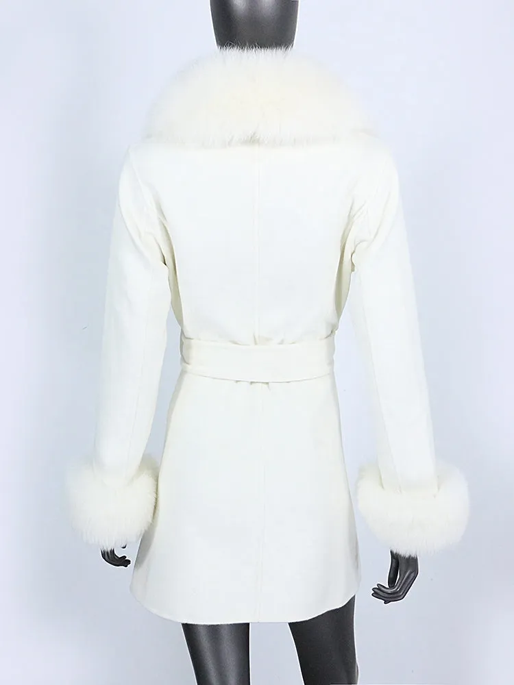 Women's Cashmere Wool Coat with Fox Fur Collar