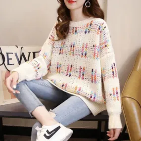 Womens Rainbow Chunky Knit Sweater