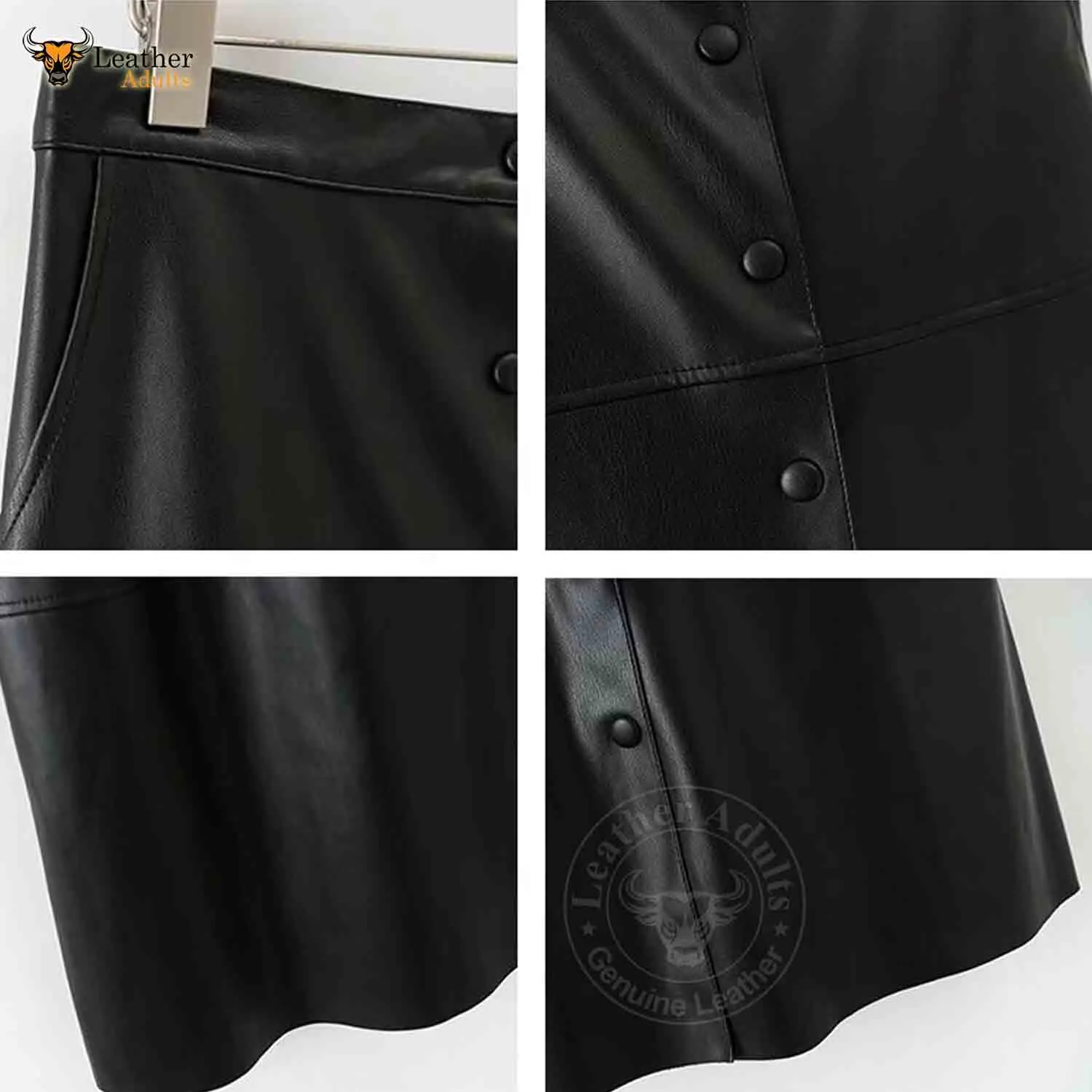 Womens Real Lambskin Leather Black Long Maxi Skirt Vintage Button Pocket Maxi Skirt