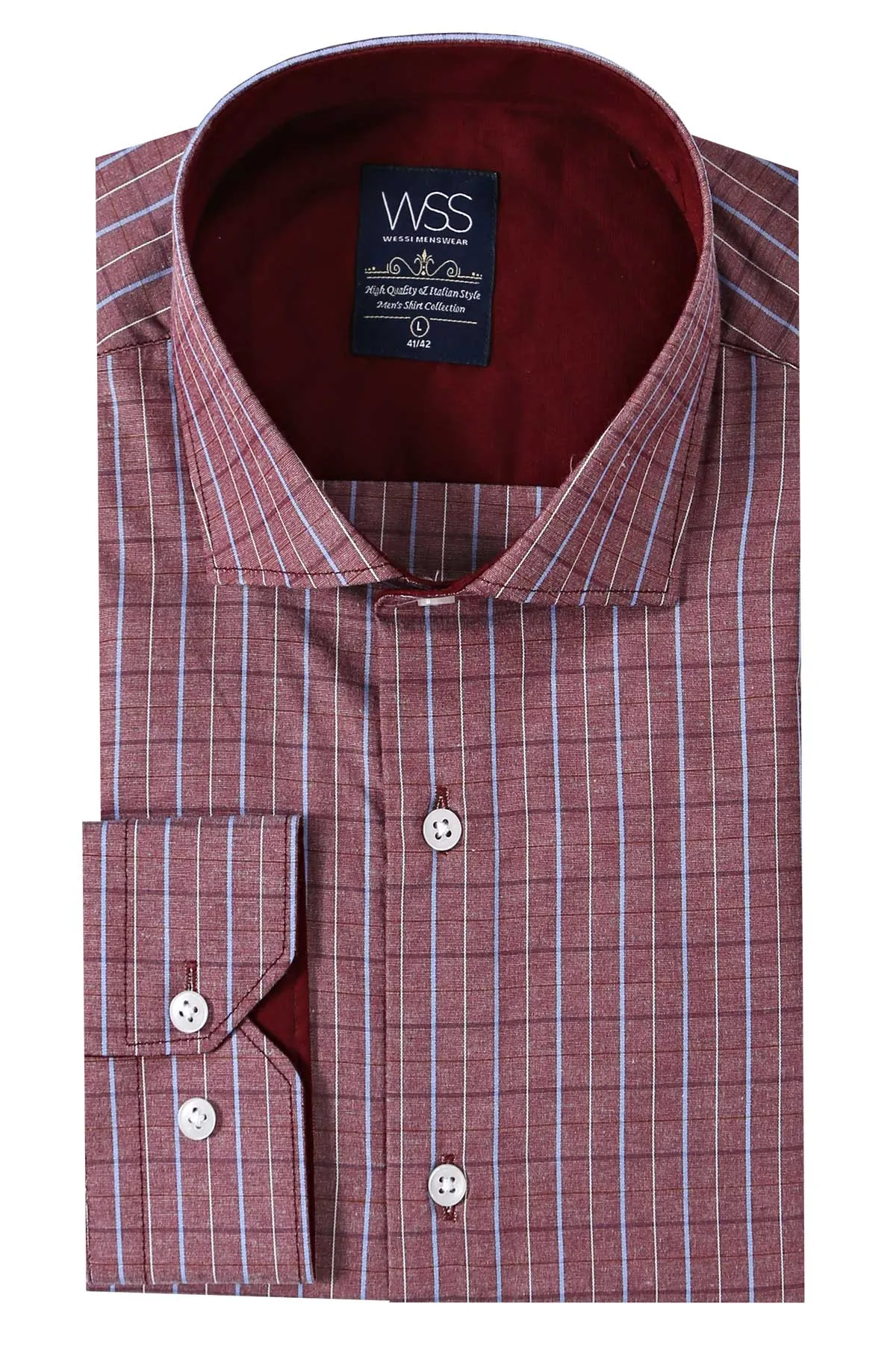 WSS Slim-Fit Burgundy Plaid Shirt  - Singen