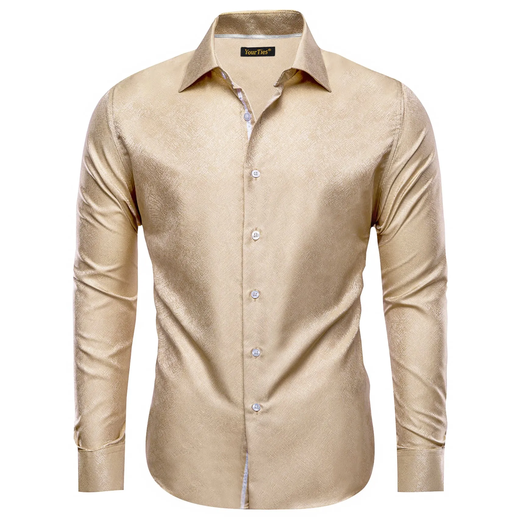 YourTies Champagne Color Dress Shirt Men's Silk Long Sleeve Button Top