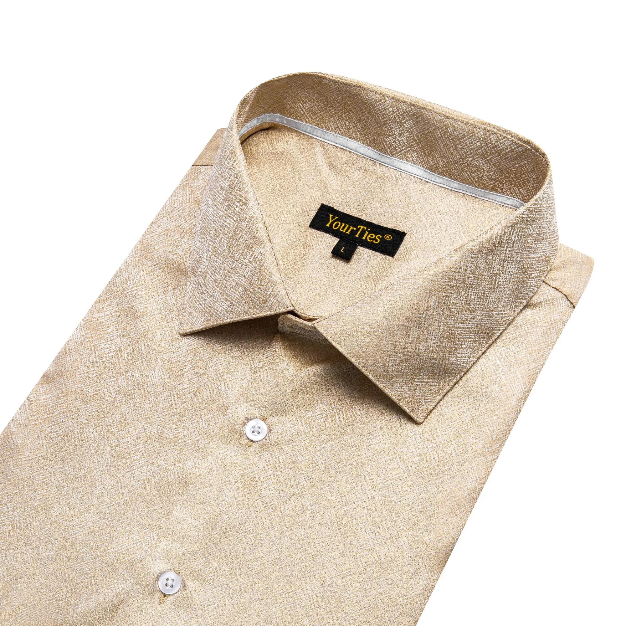 YourTies Champagne Color Dress Shirt Men's Silk Long Sleeve Button Top