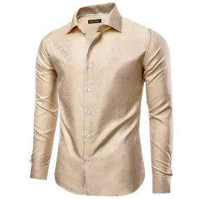 YourTies Champagne Color Dress Shirt Men's Silk Long Sleeve Button Top