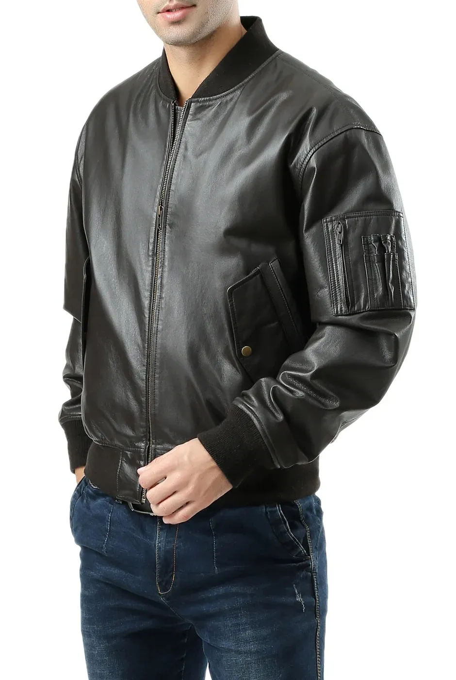 Zyrion Black MA-1 Leather Jacket